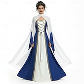 levne Šaty-Středověké Renesanční Šaty Pláštěnka Dámské šaty Čerodějnice Šlechtic Královský oděv Maškarní kostým Dámské Keltské Fantazie předvečer Všech svatých Karneval Výkon LARP Ren Faire Dospělé Šaty