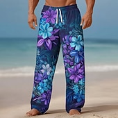 economico Pantaloni casual stampati da uomo-Per uomo Stampa Floreale Fiori tropicali Pappagallo Pantaloni Pantaloni casual Pantaloni Larghi Misura del girovita medio Hawaiano All'aperto Vacanza Abbigliamento mare Coulisse elastica in vita