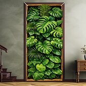 tanie Okładki drzwi-Okładka na drzwi z tropikalnym wzorem liści, iluzja optyczna 3D, płaski wydruk 2D, realistyczny projekt do wystroju domu