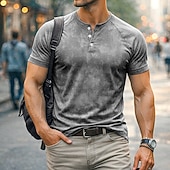 voordelige Casual Henley-T-shirt-Voor heren T-shirts Henley Top Katoenen T-shirt Gewassen overhemd Korte mouw Effen Kleur Effen Vintage Ontwerper Casual Bleek Knop Henley Casual Dagelijks Buiten Lente zomer Zomer Lente Licht Blauw