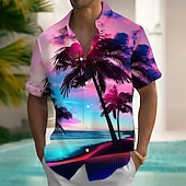 preiswerte Tropische Pflanzen-Herren Kokospalme Ozean Tropische Pflanzen Sommer Hawaiihemd Knopfhemd Alohahemd Kurzarm Hawaiianisch Lässig Urlaub Sommer Frühling Umlegekragen 3D-Druck Hemden mit Kragen Eine Tasche vorne Blau