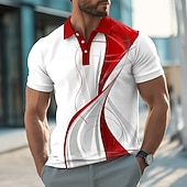 levne Heren Geometrisch Polo-Men's Geometric Line Polo Shirts Short Sleeve Polo Shirts Collared Shirts Casual Athleisure Buttons Summer Spring Blue Red Purple
