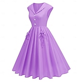 cheap Dresses-1950s Hepburn Retro Vintage Midi A-Line Dress Swing Dress Flare Dress Short Sleeves A-Line Fancy Dress Women's Carnival Valentine's Day Masquerade Vacation Dailywear Bachelorette Party Adults Dress