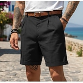 economico retrò-Per uomo Shorts Shorts di Lino Shorts eleganti Pantaloncini Estivi Pantaloncini plissettati Elastico in vita Gamba Dritta Semplice Tinta unita Comodità Traspirante Lunghezza al ginocchio Quotidiano