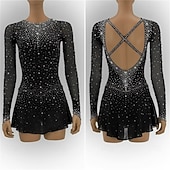 abordables Vestidos de Patinaje Artístico-Vestido de patinaje artístico Mujer Patinaje Sobre Hielo Vestidos Negro Retazos Espalda Abierta Elástico Entrenamiento Competición Ropa de Patinaje Clásico Cristal / Strass Manga Larga Patinaje sobre
