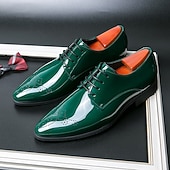 preiswerte Derby Schuhe-Schwarze Herren-Hochzeitsschuhe aus Kunstleder mit Lackfinish – luxuriöse Hochzeitsschuhe für Bräutigame und festliche Anlässe