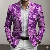 abordables Blazers Imprimés pour Hommes-Homme Imprimé Floral Veste blazer Manteau Mode Confortable Respirant Artistique Occasionnel Quotidien Formel Tenue de soirée Impression 3D Boutons Multi-poches Automne &amp; Hiver Printemps Cranté manche