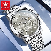 economico Orologi al quarzo-Nuovo orologio da uomo business del marchio olevs con calendario luminoso, fasi lunari, cronometro, orologio al quarzo multifunzionale e alla moda, orologio da polso da uomo casual, resistente