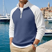billige Klassisk poloskjorte for menn-Herre Vaffel poloskjorter Polo Avslappet Formell Båndet krage Langermet Mote Helfarge Med Tekstur Fargeblokk Knapper Vår Høst Vår &amp; Vinter Normal Svart Lysegrønn Navyblå Lilla Mørkeblå Grå Vaffel