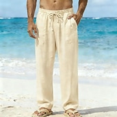 abordables Vacances-Homme Pantalons en Lin Pantalons Pantalon d'été Pantalons Amples Cordon de serrage Taille Élastique Jambe Droite Uni Confort Respirant Longueur complète Quotidien Plage Fête Vacances Mode Bleu Blanche