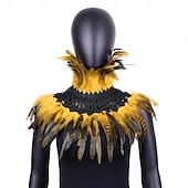 billiga Tillbehör-Karnival 2026 Rio Karnival Samba Tillbehör Kvinnors Tealfjäder Cape Sjalkappa med Svart Spets Choker Brasilien Festival Uppträdande Kostym
