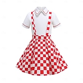 preiswerte Kleider-Vintage inspiriert Midlänge A-Linie Kleid Swing-Kleid Kurze Ärmel Tupfen A-Linie Kostüm Mädchen Kindertag Maskerade Urlaub Alltagskleidung Kinder Kleid Abschlussballkleider Sommer Frühling