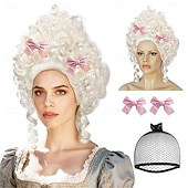 halpa Historialliset peruukit-Vintage-viktoriaaniset peruukit naisille, joissa on kaksi rusettiklipsiä, pörröinen rokokoo-peruukki, barokkityylinen siirtomaa-ajan renessanssiperuukki, asu cosplay-juhliin, hiusmyssy