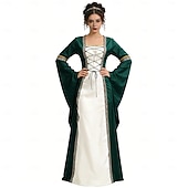 levne Šaty-Středověké Renesanční Šaty Pláštěnka Dámské šaty Čerodějnice Šlechtic Královský oděv Maškarní kostým Dámské Keltské Fantazie předvečer Všech svatých Karneval Výkon LARP Ren Faire Dospělé Šaty