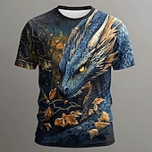  Blue Dragon 3D All Over Print T Shirt Men Short Sleeve Fantasy Graphic Tee Mythical Forest Summer Top Clothing Apparel S M L XL XXL XXXL