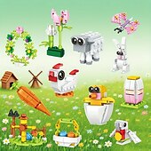 ieftine Paști-Set de ouă de Paște cu 12/24 de piese, iepure versatil &amp;blocuri de construcție cu animale, activitate creativă de joacă, design jucăuș, jucărie de construcție iepuraș DIY pentru cadouri de petrecere