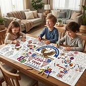 Недорогие 250-летие США-Раскраска к 250-летию США, размер 31*72 дюйма, тематическая раскраска к 250-летию для класса, дня рождения, вечеринки в честь Дня независимости Америки, универсальное использование в качестве настенного декора или скатерти.