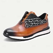 abordables Zapatos de Vestir Elementales-Zapatillas de cuero sin cordones para hombre: diseño elegante con letras, cómodas y modernas, ideales para ocasiones informales y semiformales.