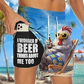  Per uomo Cartoni animati Ippopotamo Gergo divertente Pantaloncini foderati Pantaloncini da bagno 2 in 1 Pantaloncini da mare Misura del girovita medio Hawaiano Ferie Tasche Laterali Con Fodera a