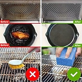 olcso Konyhai tisztítóeszközök-6 darabos grilltisztító szivacs karcmentes kaparóval, hőálló grilltisztító gáz- és faszénhez &amp;sütőrácsok, csúszásmentes ergonomikus fogantyú