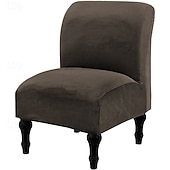 cheap Futon Sofa Cover-Velvet Armless Accent Chair Cover, Soft Stretch Accent Chair Slipcovers Without Arms Removable Armless Chair Furniture Protector Covers for Living Room/Dining Room/Hotel