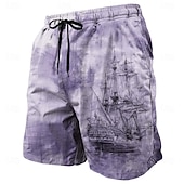 baratos Retro Vintage &amp; Ética-Homens Náutico Veleiro Textura Grunge Calção Justo de Natação Shorts de Natação Bermuda de Surf Cintura Média Retro Vintage Ao ar livre Férias Dia a Dia Bolsos laterais Forro de malha Cintura