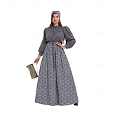 cheap Pioneer / 19th Century-250th Anniversary USA 19th Century 1800s Floor Length Prairie Dress Bonnet and Apron Set Long Sleeves Pioneer Girl Colonial Pioneer Revolutionary War Costumes Floral Fancy Dress Women's Halloween