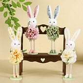 cheap Easter Basket Stuffers-Easter Basket Stuffers Easter Bunny Decorations for Home, Handmade Standing Rabbit Figurines with Flowers, Cute Spring Easter Decor for Tiered Tray, Table, Shelf, Mantle