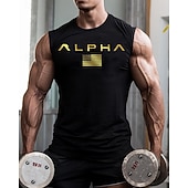 billiga Löpar-T-shirts och linnen-Herr Bokstav Träningströja Linne för jogging Gymlinne Sommar Vår Höst Ärmlös Snabb tork Kompression Fuktabsorberande Gymträning Aktiv träning Träning Svart Vit Guld Sportkläder Sportkläder