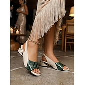 abordables Mujeres-Sandalias de punta abierta con tira trasera para mujer, parte superior de piel de cocodrilo sintética y piel lisa, elegante tacón metálico, perfectas para vacaciones en complejos turísticos y salidas nocturnas.
