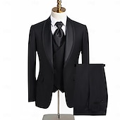 ieftine Costume de petrecere-A bărbaților Smoking Costume de petrecere Casual Afaceri Albastru piscină Negru Primăvară Costum Șap de rețea Petrecere Afacere Dungi Slim Fit Set 3 piese Un singur rând, un nasture