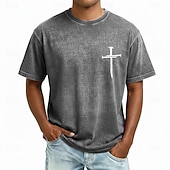  Camiseta bíblica cruz camiseta de manga corta camiseta de lavado ácido camiseta de cuello redondo vintage retro casual playa viaje azul morado gris verano primavera ropa