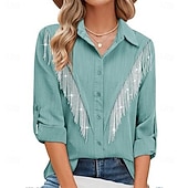 preiswerte Einfache Blusen-Damen Kleidhemd Knopfhemd Bluse Glitzer Knöpfe Strass Elegant Stilvoll Klassisch Langarm Umlegekragen Normale Oberteile Täglich Ferien Ausgehen Blau Schwarz Hellgrün Rosa Wein Sommer Frühling