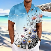 ieftine imprimare florală-Bărbați Margaretă Imprimeu floral Flori Cămașă hawaiană Camașă cu nasturi Cămașă Aloha Manșon scurt Hawaiană Casual Vacanță Vară Primăvară Răsfrânt Imprimare 3D cămăși cu guler Un buzunar frontal