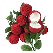cheap Event &amp; Party Supplies-1PC Flocked Rose Ring Box Long Root Rose Creative Red Rose Flower Ring Display Box Proposal Engagement Anniversary Romantic Gift Box Wedding Jewelry Display Storage