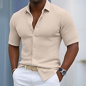  Voor heren Overhemd Wafel Shirt Textuur Normaal shirt Overhemd met knopen Zwart Marineblauw Hemelsblauw Groen Grijs Korte mouw Effen Revers Casual Dagelijks Kleding Modieus Modern Casual Comfortabel