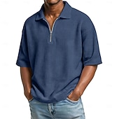 levne Pánské klasické polo-Pánské Waffle Polo košile Polo na zip Ležérní Zdatnost Klopa Čtvrtletní zip Krátký rukáv Módní Sval Pevná barva Bez vzoru Zip Léto Jaro Volný potah Fialová Námořnická modř Armádní zelená Šedá Světle