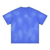 cheap Basic T shirts-Men's T Shirt 100% Cotton Acid Wash Shirt Tee Top Short Sleeves Crew Neck Summer Spring Plain Fashion Designer Basic Garment Dyed Plain Vacation Street Going out Blue Black Pink Top Tee for Men