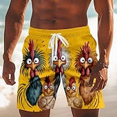 billiga Djur &amp; Fåglar-Herr Tecknat Brud Frizzle Chickens Badshorts Boardshorts Medium Midja Hawaiisk Rolig Strandsemester Sidfickor Mesh foder Elastisk dragsko i midjan Designer Kläder