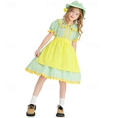  250e jubileum VS 19e eeuw jaren 1800 Prairiejurk Bonnet en schortset Korte mouwen Pionier Meisje Koloniaal Pionier Onafhankelijkheidsoorlog Bloemig Kostuum Voor meisjes Halloween Carnaval 4 juli