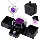 cheap Down to $30-Preserved Flowers Gift for Mom from Son or Daughter, Incl 4 Rose and Heart Necklace, Ideal Gifts Birthday, Mother's Day, Valentine's Day, Christmas for Grandma for Her, Women, Wife