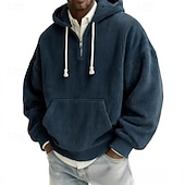 tanie podstawowe bluzy męskie-Męskie Bluza z Kapturem Sztruks Bluza z kapturem Bluza z kapturem na zamek błyskawiczny Morelowy Czarny Biały Jasnozielony Rumiany róż Kaptur Równina Kieszeń kangurka Teksturowany Codzienny Sport i