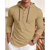 baratos Camisas Popover Masculinas-Homens Camisa Social Camisa casual camisa de botão Pullover Azul Marinha Manga Longa Tecido Com Capuz Casual Diário Com Capuz Roupa Moda Casual