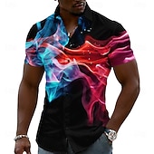 cheap 3D Pattern-Men's Optical Illusion Flame Color-blocking Shirt Button Up Shirt Casual Dress Shirt Short Sleeve Fashion Casual Streetwear Vacation Spring Fall Turndown 3D Print Collared Shirts Blue Light Green