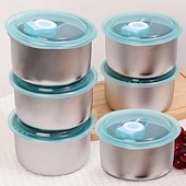 זול פתרונות אחסון למטבח-4/6 קערות נירוסטה עם מכסים, אטומות לדליפות &amp;ניתן לערום - אידיאלי לשימוש ביתי, חובבי פירות, מיכלי הכנת ארוחות, ארגון מקררים, מתקן מצרכים, פיקניקים &amp;אחסון