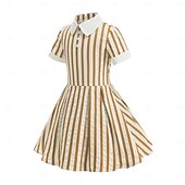 preiswerte Kleider-Vintage inspiriert Midlänge A-Linie Kleid Swing-Kleid Kurze Ärmel Gestreift A-Linie Kostüm Mädchen Kindertag Maskerade Urlaub Alltagskleidung Kinder Kleid Abschlussballkleider Frühling &amp; Sommer