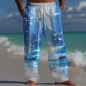 ieftine Pantaloni casual cu imprimeu pentru bărbați-Bărbați Ocean Peisaj Mare Pantaloni Pantaloni largi Pantaloni casual Talie medie Hawaiană În aer liber Vacanță Costum de plajă Talie elastică cu șnur Pantaloni din material textil cu buzunare Var