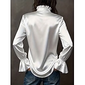  Dames Blouse Knop Effen Kleur Elegant Stijlvol Basic Lange mouw Overhemdkraag Normale tops Dagelijks Werk Wit Champagne Marineblauw Bruin Lente Herfst Winter