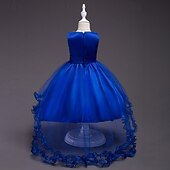 abordables Robes de Fille de Fleurs-Robe de Demoiselle d'Honneur Fille Fille Robe de soirée Tenue de mariage Soirée Mariage Formel Élégant Mode Beau Maille Fleuri Sans manches Col Rond Gris bleu marine 4 ans et +
