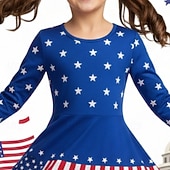  Girls' 3D Graphic Stripe Stars Dress Long Sleeve 3D Print Spring Fall Daily Vacation Party Casual Princess Beautiful Kids 4-12 Years Casual Dress A Line Dress Knee-length Regular Fit